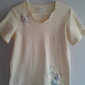Pretty soft yellow ladies top made by BLAIR  in Malaysia, Size Small